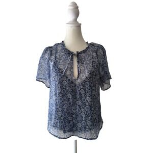 Abercrombie&Fitch Sheer Floral Blouse S Blue Short Sleeve Lined Top Boho Peasant
